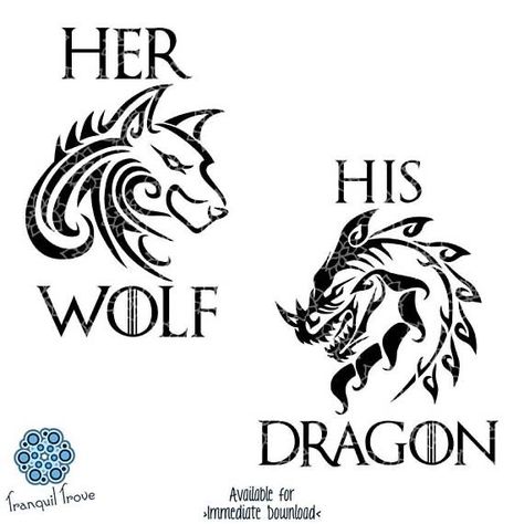 Him And Her Tattoos, Dragon Wolf, Dragon Silhouette, Norse Tattoo, Dragon Tattoo Designs, Tattoo Style Drawings, Wolf Tattoos, Wolf Tattoo, Viking Tattoos