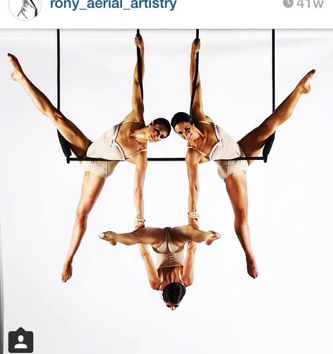 Something like that with the two hoops and Katie in the middle. X Triple Trapeze, Duo Trapeze, Static Trapeze, Trapeze Circus, Circus Core, Aerial Trapeze, Circus Tricks, Flexibility Routine, The Splits