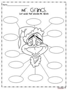 grinch character traits Grinch Writing Prompts, Grinch Activities 2nd Grade, How The Grinch Stole Christmas Activities, Grinch Day, Grinch Printable, Grinch Ideas, Bubble Map, Character Web, Teaching Holidays