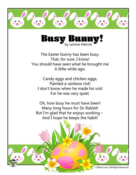 Busy Bunny Easter Poetry for Children Easter Poems For Kids, Easter Poems, Preschool Poems, Printable Easter Activities, Easter Songs, Letter B Worksheets, Easter Kindergarten, Bunny Printable, Poems For Kids