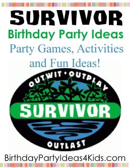 Survivor birthday party ideas, challenges, party games, food ideas, decorations and invitation ideas.  Great for boys and girls, kids, tweens and teen parties.   How to make no sew tribe banners too!  #survivor #birthday #party #ideas Survivor Activities For Kids, Survivor Style Games, Survivor Games For Kids, Survivor Birthday Party, Survivor Party Games, Survivor Theme, Party Games For Teens, Survivor Idea, Survivor Challenges