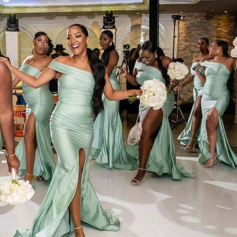 Mint Green Bridesmaids, Mermaid Bridesmaid, One Shoulder Bridesmaid Dresses, One Shoulder Bridesmaid, Green Mermaid, Wedding 2024, Bridal Party Dresses, Bridesmaid Dresses Online, Custom Size Dresses