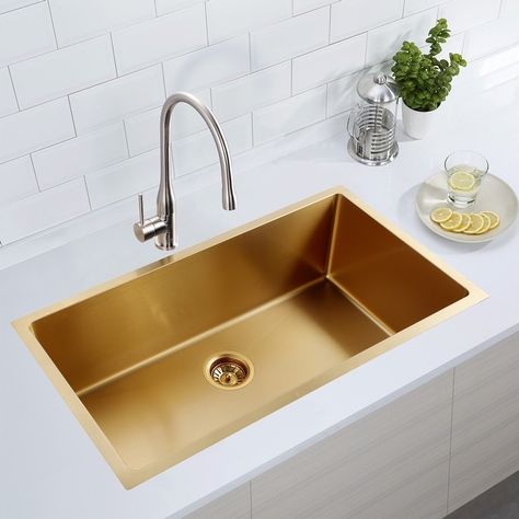 CB HOME 33" Drop-in&Undermount Single Bowl Gold Kitchen Sink,Top mount Stainless Steel Sink - Bed Bath & Beyond - 38263326 Gold Sink, Single Sink Kitchen, Kitchen Sink Stainless Steel, Kitchen Sink Strainer, Bowl Kitchen Sink, Sink Strainer, Gold Kitchen, Single Bowl Kitchen Sink, Sink Top