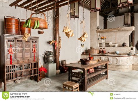 China Old  Kitchen Furnishings - Download From Over 45 Million High Quality Stock Photos, Images, Vectors. Sign up for FREE today. Image: 36148058 Chinese Farmhouse, Traditional Chinese Kitchen, Traditional Chinese Kitchen Design, Chinese Kitchen Design, China House Traditional, Traditional Chinese House Interior, Ancient Chinese Interior Design, Traditional Chinese Interior, Traditional Chinese Home