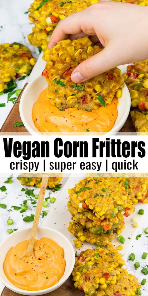 Vegan Corn Fritters, Diner Recept, Tabasco Sauce, Corn Fritters, Fritter Recipes, Peppers Recipes, Arbonne, Aioli, Vegan Dinner Recipes