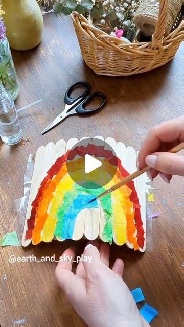 🌿Anna☀️| Crafts, Play & Learning on Instagram: "A Mindful Rainbow Puzzle 🌈  Ad| in collaboration with @bakerrossltd we are participating in Mindful May and for this project we thought to make one of our old favourites with a positive affirmations twist!  We used tissue to stain our lolly sticks in a rainbow shape and applied water to stain our lolly sticks! It's always exciting to see how it will turn out! Under each stick we wrote a positive affirmation but you could also write these under the sticks themselves!  Get crafting ✂️ you'll need:   - Lolly sticks - tissue paper - water - Pen  Optional (for the frame) -  - cardboard  - twine - glue gun   I love the rainbow both with or without the tissue! If you want to keep the tissue on then apply a base layer of glue and seal with glue ove Game Vbs, Anna Craft, Cardboard Crafts, Positive Affirmation, Glue Gun, A Rainbow, The Rainbow, Base Layer, Tissue Paper