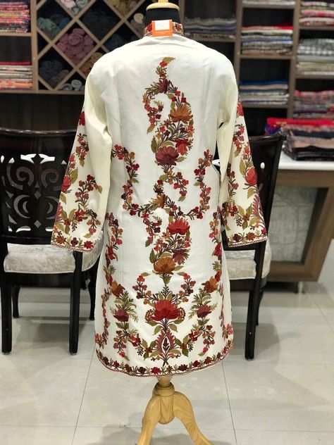 Buy Kashmiri Jacket Embroidered Coat Kashmiri Coat Long Jacket Online in India - Etsy Indian Jackets, Embroidery Coat, Embroidered Coat, Aari Embroidery, Langer Mantel, Silk Jacket, Jacket Long, Long Jacket, Embroidered Jacket