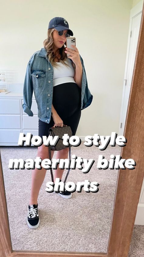 mammallammaa on Instagram: Styling maternity bike shorts from @amazonfashion Outfit 1: sports bra @amazon denim jacket @target sunglasses @wearme_pro from amazon… Unitard Shorts Outfit, Maternity Bike Shorts Outfit, Target Sunglasses, Maternity Bike Shorts, Bike Shorts Outfit, Pregnancy Outfit, Pregnancy Fashion, Maternity Shorts, Shorts Outfit