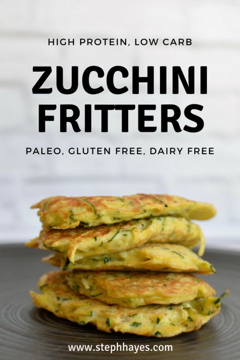 High Protein Zucchini Fritters, High Protein Low Carb Dairy Free Meal Prep, High Protein Fritters, Protein Zucchini Recipes, High Protein Paleo Breakfast, High Protein Zucchini Recipes, High Protein Low Carb Vegetarian Recipes, Low Carb High Protein Vegetarian Recipes, High Fiber Low Carb Recipes