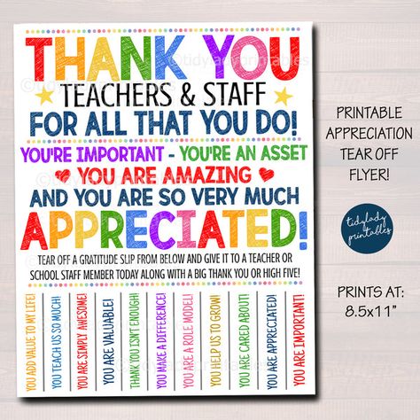 10 Things Teachers Really Want During Teacher Appreciation Week – TidyLady Printables Thank You School Staff, Lob Ideas, Tear Off Flyer, Teacher Cups, Teacher Appreciation Poster, Free Teacher Appreciation Printables, Teacher Appreciation Signs, Digital Quotes, Teacher Appreciation Themes