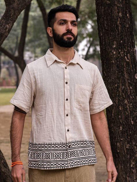 Trippy Shirts, Stylish Shirts Men, Mens Dress Shirts, Boho Men, Half Sleeve Shirts, Unique Shirt, Mens Dress, Handmade Boho, Shirt Button