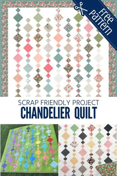 FREE Chandelier Quilt Pattern - Sewing With Scraps Chandelier Quilt Pattern, Chandelier Quilt, Sewing With Scraps, Charm Square Quilt, Fat Quarter Quilt Pattern, Charm Squares, Baby Quilt Pattern, Charm Packs, Charm Quilt