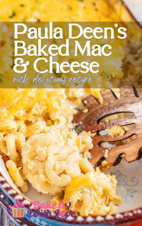 Paula Deen's macaroni and cheese recipe is made with just a few simple ingredients and comes out deliciously cheesy and rich every time! Just combine the ingredients in a baking dish and pop it in the oven for 30 minutes until the cheese is melted and bubbling. It's the ultimate Southern comfort food! BakeItWithLove.com #macandcheese #cheese #sidedish #cooking #baked #familymeals #lunch Best Baked Mac And Cheese Recipe, Homemade Mac And Cheese Recipe Baked, Shake And Bake Pork, Mac And Cheese Recipe Soul Food, Southern Mac And Cheese, Best Mac N Cheese Recipe, Baked Mac And Cheese Recipe, Best Macaroni And Cheese, Southern Comfort Food