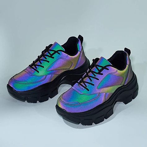 Over 500 reviews and 4.5 stars!!! Iridescent Shoes, Holographic Fashion, Chunky Platform Sneakers, Foams Shoes, Dad Sneakers, Winter Knit Hats, Rhinestone Shoes, Sport Shoes Women, Walking Sneakers