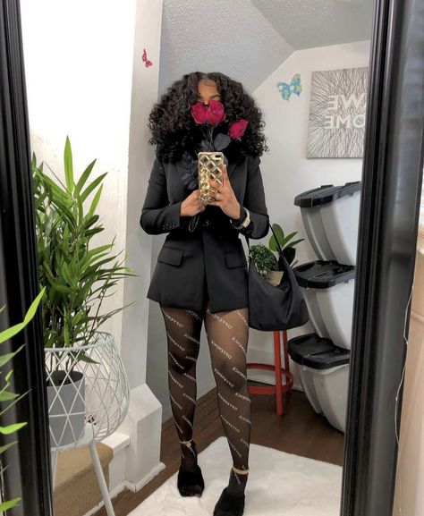 Edgy Professional Outfits All Black, Museum Outfit Black Women, Socks And Heels Street Style, Comedy Show Outfit Night Black Women, Black Outfits Black Women, All Black Outfit Black Women, Short Dress With Tights, Dinner Outfits Black Women, Kneehighboots Outfits