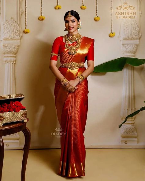 Diadem’s red pure silk saree with golden zari is a timeless classic!

Visit Diadem at Nungambakkam now to make this pure kanchipuram silk saree yours.

For enquiries,
📞 Call/ WhatsApp - +91 91500 74439

Stylist: @neelam_stylist
Makeup: @shaash.makeup
Photographer: @suntimjain

#silksarees #kanchipuramsaree #silksarees #saree #diadem #shopnow #sareelove
#sareecollection #redsaree #redsilksaree Kanchipuram Silk Saree Wedding Red, Kerala Red Wedding Saree, Bridal Saree Collection Wedding Ideas, Kanchipuram Silk Saree Wedding Brides Indian Bridal, Red Saree For Bride, Red Kanjivaram Saree Silk Bridal, Red Kanchipuram Saree Bride, Golden Bridal Saree, Red Kanjivaram Saree Silk