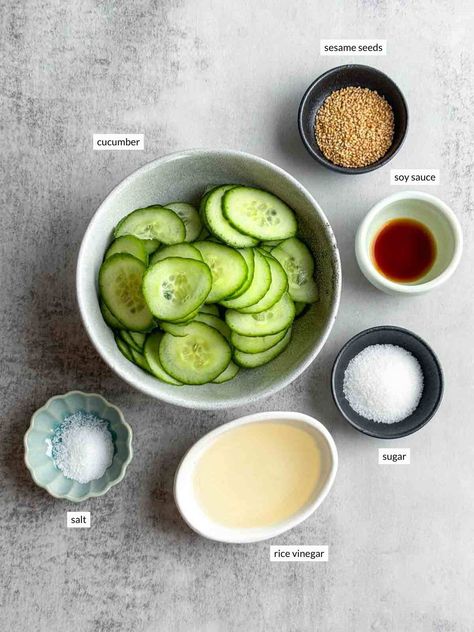 Japanese Marinated Cucumbers, Japanese Side Salad, Cucumber Korean Salad, Japanese Cucumber Recipes, Marinated Cucumbers Asian, Japanese Pickled Cucumbers, Japanese Cucumber Salad Recipe, Sunomono Recipe, Simple Cucumber Salad