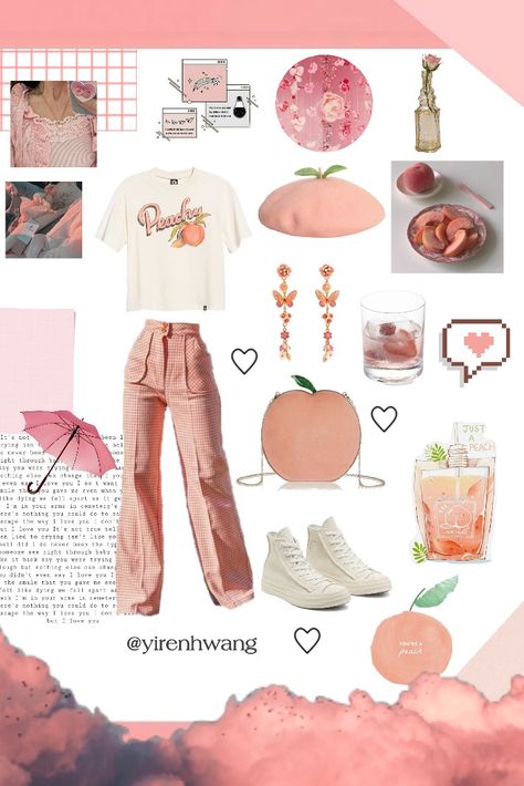 Happy weekend! How cute and cozy is this outfit created on Combyne by yirenhwang? 💕 Peach Inspired Outfit, Peach Color Outfits, Aesthetics Outfits, Peach Clothes, Youre A Peach, Color Outfits, Peach Aesthetic, Space Outfit, Accessories Cute