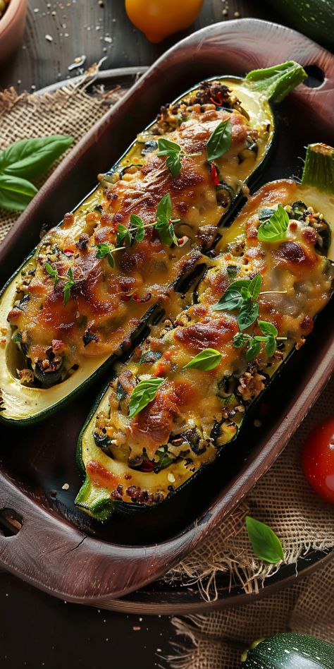 Delight in our healthy and easy Italian Stuffed Zucchini Boats, perfect for a guilt-free meal. Spinach And Artichoke Stuffed Zucchini Boats, Stuffed Courgette Recipe, Sausage Stuffed Zucchini Boats, Italian Stuffed Zucchini Boats, Courgette Recipe, Stuffed Courgette, Boat Recipes, Courgette Recipes, Zucchini Boat