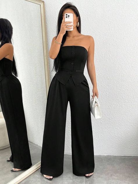 Chic Wide Leg Pants, Tube Top Outfit, Tube Top Jumpsuit, Plus Size Summer Casual, Drawstring Shorts Outfit, Wide Leg Pants Outfits, Leg Pants Outfit, Pants Outfits, Versatile Outfits