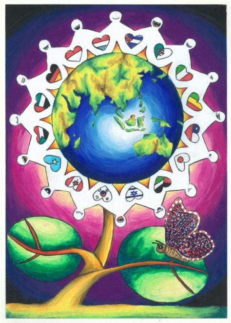 World Peace Drawing, United Nations Poster, World Peace Poster, Globalization Poster Ideas, Images Of Peace, Peace Drawing, Peace Pictures, Global Peace, Earth Drawings