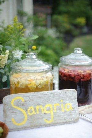 5 Easy Steps to the Ultimate Sangria Bar | Pizzazzerie Sangria Station, Diy Sangria, Sangria Party, Paella Party, Sangria Bar, Wedding Fiesta, Tapas Party, Diy Wedding Inspiration, White Sangria