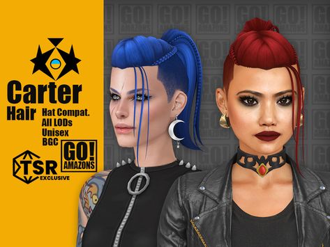 The Sims Resource - Carter Hair Shaved Side Hairstyles, Sims 4 Anime, Spiked Hair, Side Ponytail, All Hairstyles, Sims Hair, Cool Braids, The Sims4, Braided Ponytail