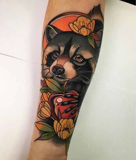 Neo Traditional Raccoon, Traditional Raccoon Tattoo, Traditional Tattoo Animals, Racoon Tattoo, Neo Traditional Art, Tatoo Dog, Holy Spirit Tattoo, Raccoon Tattoo, Salvation Tattoo