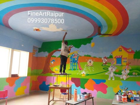 Preschool Wall Painting, Classroom Walls Paint, Play School Wall Painting, School Wall Art Ideas, School Wall Painting, School Wall Decoration, Primary School Classroom, Pre Primary School, Classroom Interior