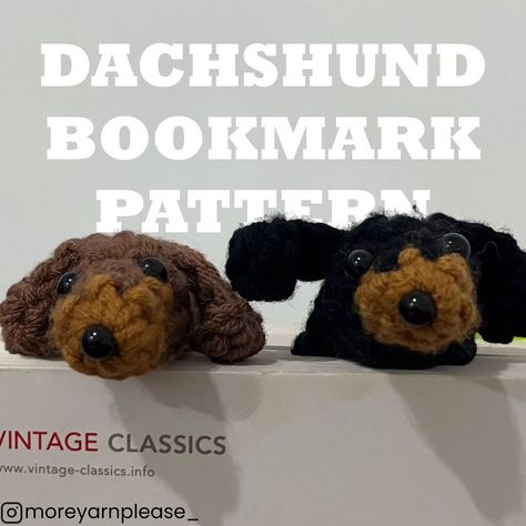 Dachshund crochet bookmark is a cute gift for a book reader📚 and dog lovers🦮🐾 (or both). Full pattern (PDF) available on bio. The Pattern is written in ENGLISH. It consists of 3 pages description of the crochet process and contains 8 process photos. Difficulty – beginner. The bookmark is 15 cm. Happy crocheting! #crochet #pattern #amigurumi #book #bookmark #read #doll #dachschund #dog #puppy Crochet Dog Bookmark, Dachshund Crochet, Amigurumi Book, Crochet Bookmarks Free Patterns, Book Bookmark, Crochet Bookmark, Crochet Pattern Amigurumi, Crochet Bookmarks, Crochet Dog