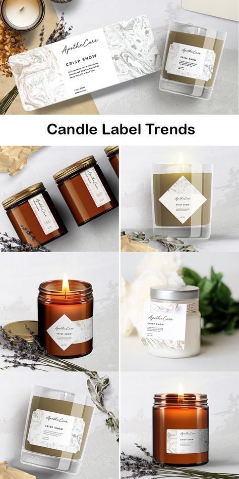 Does your candle line need a new look? We've got the 5 hottest candle label trends to take your candles up a notch for the new year. Plus, see how easy it is to create your own custom labels online. #AveryProducts #AveryWePrint #AveryLabels #Packaging #CustomLabels #Candles #CandleLabels #SoyWax #DIY #CandleMaker #Cozy #DesignTrends #GiftIdeas #Stickers #SupportSmallBusiness #SmallBusinessOwner #SoyCandles Diy Candle Labels How To Make, How To Make Candle Labels, Fun Candle Labels, Candle Packaging Ideas Diy, Candle Names Unique, Luxury Candles Labels, Candle Label Ideas, Candle Labels Ideas, Candle Sticker Design