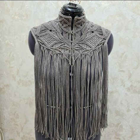 Macrame Vest, Fairy Wings Costume, Shambala Bracelet, Macrame Top, Macrame Clothes, Denim Clothes, Smocking Patterns, Black Macrame, Macrame Dress