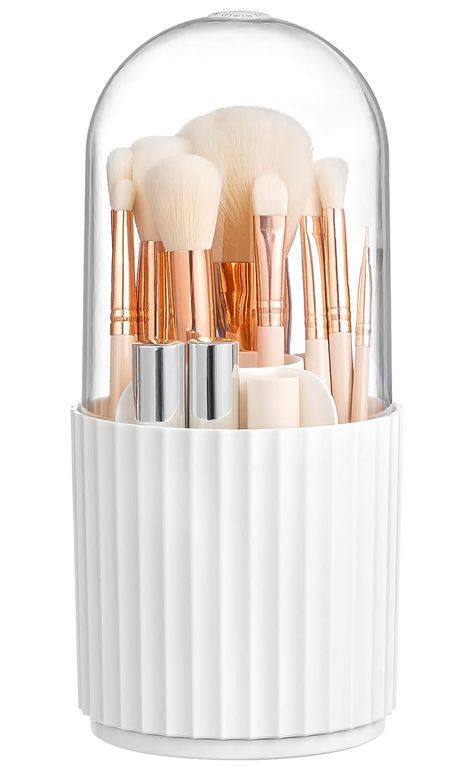 DELICATE DESIGN - HBlife Makeup Brush Holder with Lid features compartments allowing you to organize makeup brushes easily. The elegant and simple design can add more accents to home decor. It's also will be approved by your dresser.
VISIBLE COVER - The classic visible cover not only has a good appearance but also can quickly locate what you need. Roomy and visible storage make it easy for you to get ready for work or a day out. Keep your vanity, drawers, and bathroom tidy at all times! Organize Makeup, Makeup Brush Organizer, Brush Organizer, Vanity Drawers, Makeup Brush Organization, Makeup Holder, Makeup Brush Holder, Cosmetic Display, Makeup Brush Holders