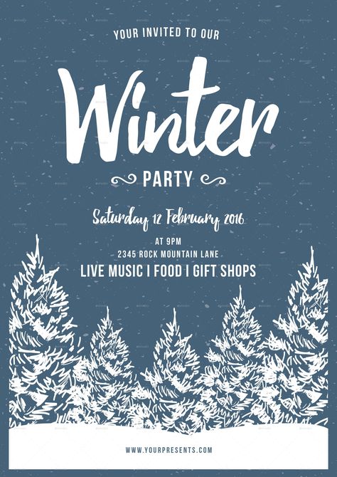 Winter Market Poster, Winter Party Invitations, Holiday Party Flyer, Mail Inspo, Winter Invitations, Winter Poster, 21 Diner, Winter Ball, Fundraiser Flyer