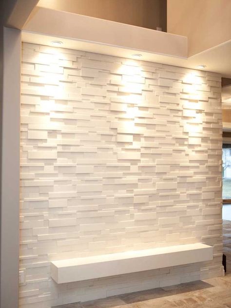 white 3-D wall Modern Wall Texture, Tv Fal, Feature Wall Design, Modern Entry, Wall Texture Design, Entry Design, Focal Wall, Texture Wall, Stone Cladding