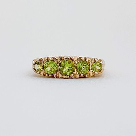 What a treasure this Vintage Peridot Ornate Row Ring is. Never a dull day when you wear this beauty! The wonderful olive green peridots are separated from each other by warm ornated gold we can’t take our eyes off! 💚 Forever Mine, Half Eternity Ring, Green Peridot, Pendant Earrings, Eternity Ring, Ring Shopping, The Row, Necklaces Bracelets, Olive Green