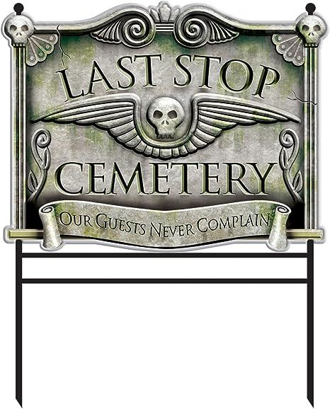 Fake cemetary sign for Halloween lawn decoration #halloweenyard #halloweendecor #spookyseason Cemetery Sign, Halloween Lawn Decorations, Halloween Lawn, Grey Patio, Cheap Halloween, Halloween Yard, Lawn Decor, Halloween Signs, Faux Stone