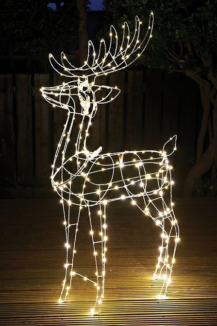 Christmas Deer Lights, Lights Dress, Running Deer, Reindeer Lights, Reindeer Silhouette, Scandinavian Christmas Decorations, Wire Ideas, Christmas Light Displays, Warm White Led Lights