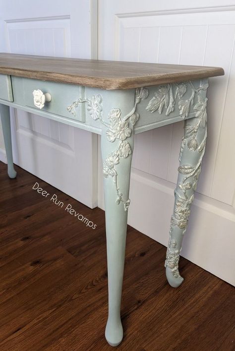 Adding Embellishments To Furniture, Furniture Molding, Flowers Furniture, Flower Furniture, Winter Blooms, Furniture Appliques, Redesign With Prima, Table Sofa, Table Makeover