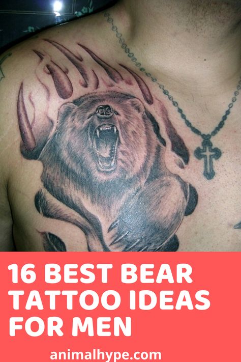 Wild animals like bears are the most popular themes for tattooing. I have compiled 16 best bear tottoo designs for men. Check out these. #tattoo #beartattoo #tattoosformen #tattooideas #beartattooideas Bear Tattoos For Men, Bear Tattoo Designs For Men, Bear Tattoo Ideas, Bear Paw Tattoos, Bear Tattoo Designs, 16 Tattoo, Sugar Bears, Paw Tattoo, Bear Tattoos