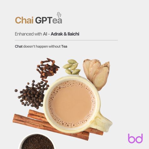 Enhanced with AI (Adrak & Ilaichi). Chat turns great with GPT (Goodness Powered Tea). #creative #creativephotography #creativeads #brandcreative #innovativemarketing #chai #teatime #openai #artificialintelligence #chatgpt #brandblinks #creativemarketing Chai Creative Ads, Tea Creative Ads, Mba Chaiwala, Tea Ads, Tea Lover Quotes, Fashion Editorial Layout, Clever Advertising, Social Media Branding Design, Tea Quotes