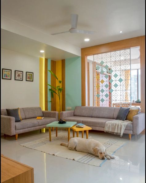 interiorlover.in | The Pastel House | Urvesh Chhatriwala Design Studio (@urveshchhatriwala_) | Nadiad See full Project @interiorlover.in Link in… | Instagram Living Room Designs India, Pastel Interior Design, Calm Mood, Indian Room Decor, India Home Decor, Latest Living Room Designs, Small House Interior, Indian Home Design, Interior Design Your Home