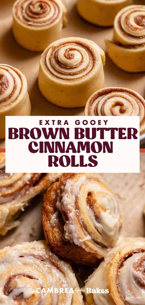 Caramelized, nutty brown butter is the star of these brown butter cinnamon rolls! Infused into the dough, cinnamon sugar filling, and cream cheese frosting–– they're everything you love about classic cinnamon rolls but with an elevated layer of richness! Cornmeal Brown Butter Cinnamon Rolls, Butterscotch Cinnamon Rolls, Flavored Cinnamon Roll Recipes, Cinnamon Roll Flavor Ideas, Flavored Cinnamon Rolls, Butter Cinnamon Rolls, Cinnamon Scrolls, Rolls Homemade, Buttermilk Pancakes Fluffy