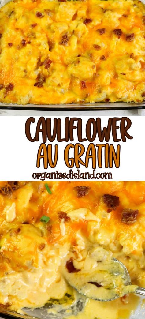 This Cauliflower au gratin recipe with bacon is delicious. Tender cauliflower florets in a rich, creamy cheese sauce. The perfect vegetable side dish for any meal. Cauliflower Au Gratin Recipes, Cauliflower Side Dishes, Cauliflower Au Gratin, Gratin Recipes, Cauliflower Side Dish, Low Carb Casserole, Green Beans Mushrooms, Noodles Vegetables, Recipe With Bacon