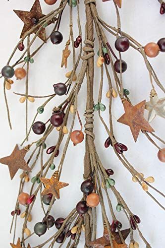 PRICES MAY VARY. This beautiful primitive berries garland with rusty stars is a great way of decorating your home Ideal for banisters, mantel pieces, or around pictures. Though, it can be used pretty much anywhere 50-inches long This garland is flexible and can be bent into any shape for your decorating needs It is perfect for any season Item #：N107  Color：Mustard, Burgundy, and Green   Item Description:This beautiful burgundy, green, and mustard colored primitive berries garland with rusty star Prim Fall Decorating, Primitive Fall Decorating Ideas, Berries Garland, Primitive Fall Decorating, Primitive Fall Decor, Primitive Farmhouse Decor, Acorn Decorations, October Country, Christmas Entryway