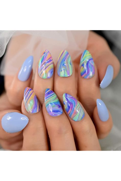 Vibrant Summer Nails, Nails Swirl, Nail Kits, Gel Glue, Coffin Press On Nails, Festival Nails, Cuticle Pusher, Clean Nails, Nail Art Hacks