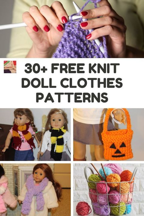 Whip up some knit doll clothes and accessories for 18 inch dolls, 12 inch fashion dolls, and even baby dolls! The knit sweater patterns are so cute! Knit Doll Clothes, Knit Sweater Patterns, Knit Baby Doll, 12 Inch Doll Clothes, Knitted Dolls Free, Crochet Doll Clothes Free Pattern, Knitting Doll, Knit Doll, Knitted Doll Patterns