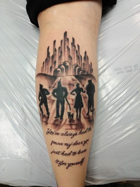 The Wizard Of Oz tattoo Wizard Of Oz Tattoo Quotes, Wizard Of Oz Tattoo Ideas, Wizard Of Oz Tattoos For Women, The Wizard Of Oz Tattoos, Return To Oz Tattoo, Wizard Of Oz Tattoo, Wizard Of Oz Sleeve Tattoo, Ruby Slippers Tattoo Wizard Of Oz, Oz Tattoo