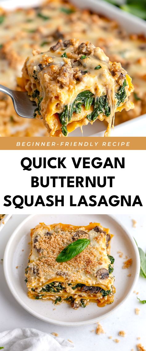 Image for Quick Vegan Butternut Squash Lasagna Fall Vegetable Lasagna, Vegan Butternut Squash Casserole, Vegan Butternut Squash Lasagna, Vegan Butternut Squash Lasagna Recipe, Vegan Butternut Squash Recipes, Squash Lasagna Recipe, Butternut Squash Lasagna Recipe, Vegan Casserole Recipes, Butternut Squash Casserole