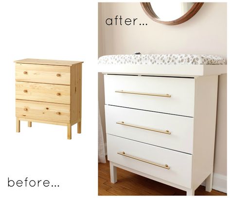 the picket fence projects: A changed changing table Diy Furniture Ikea, Diy Changing Table, Tarva Dresser, Ikea Basket, Ikea Tarva Dresser, Ikea Tarva, Ikea Play Kitchen, Changing Table Topper, Ikea Dresser